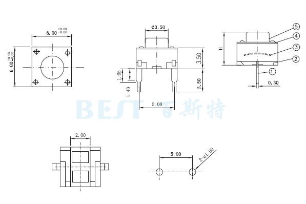 輕觸開關(guān)TS-1109E參考圖紙 輕觸開關(guān)TS-1109E參考圖紙